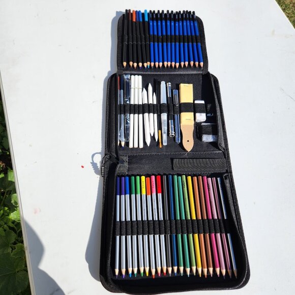 NEW Caliart 76 Piece Art Kit Supplies Watercolor Pencils Charcoal Travel Case Co - Picture 10 of 14